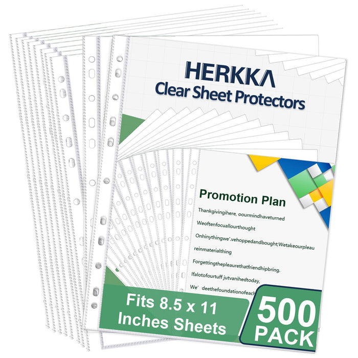 Sheet Protectors, HERKKA 700 Pack Heavy Duty Clear Plastic Page Protectors Sheet Reinforced 11-Hole Fit for 3 Ring Binder Fits Standard 8.5 x 11 Paper, 9.25 x 11.25 Top Loaded, Non-Acid