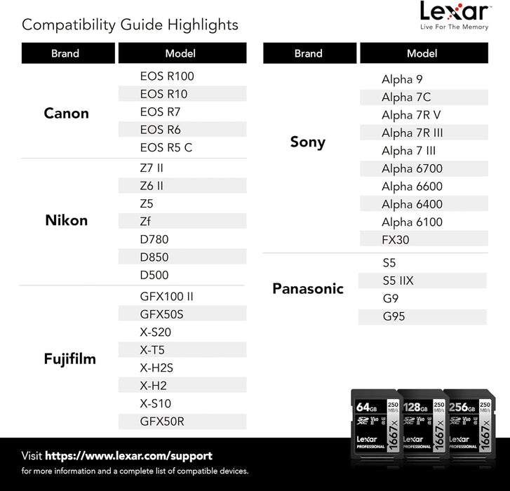 Lexar 256GB (2-Pack) Professional 1667x SD Card, UHS-II, C10, U3, V60, Full HD, 4K, Up To 250MB/s Read SDXC Memory Card, for Professional Photographer, Videographer, Enthusiast (LSD1667256G-B2NNU)