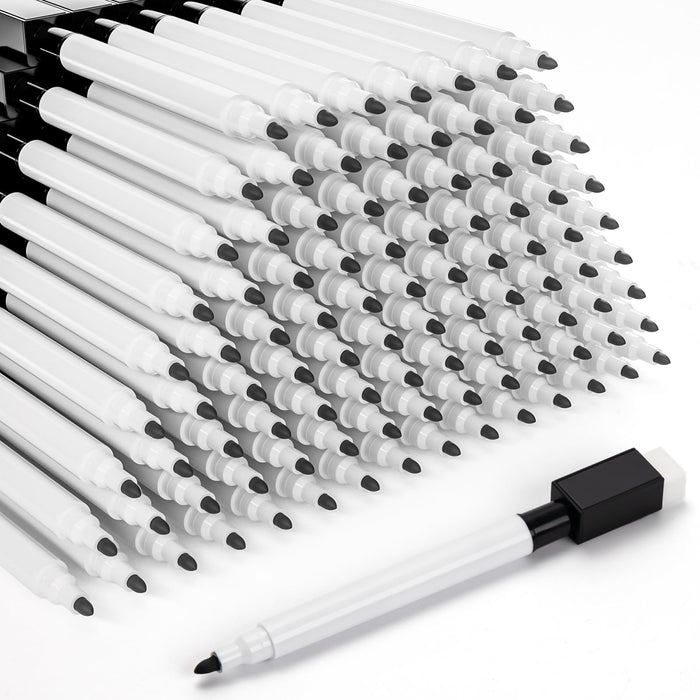 50 Pcs Black Magnetic Dry Erase Markers with Eraser Cap, White Board Mini Dry erase Markers Bulk, Fine Point Tip Student White Board Markers for Teachers Office School Supplies