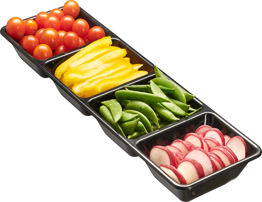 Plasticpro 4 Sectional Rectangle Plastic Disposable Serving Tray/Platter 5 X 16 Clear Pack of 4