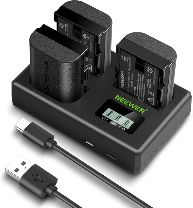 NEEWER 3 Pack 2400mAh LP-E6P/LP-E6NH/LP-E6N Replacement Battery & USB Triple Charger, Compatible with Canon EOS R5 Mark II EOS R5 EOS R6 EOS R7 EOS R 5D II III IV 6D 6D II 7D 7D II 60D 70D 80D 90D