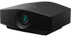 Sony VPL-VW885ES 4K SXRD laser projector, front three-quarter hero view with lens detail and side control buttons