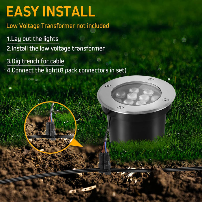 12W Low Voltage Landscape LED Ground Light for Garden, Patio - 12V-24V Outdoor Lighting 4 Pack