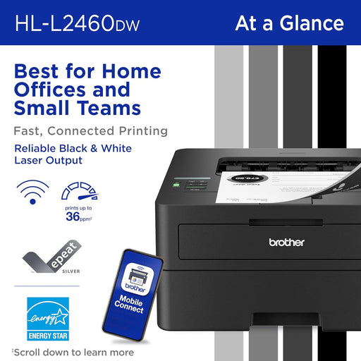 Brother HL-L2460DW Wireless Compact Monochrome Laser Printer with Duplex