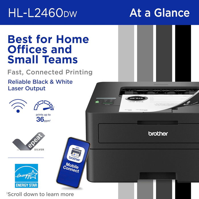 Brother HL-L2460DW Wireless Compact Monochrome Laser Printer with Duplex