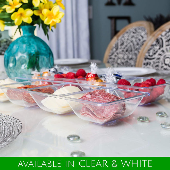 Plasticpro 4 Sectional Rectangle Plastic Disposable Serving Tray/Platter 5 X 16 Clear Pack of 4