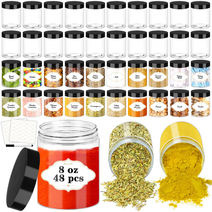 Plastic Jars 6 OZ, 48 Pcs Plastic Jars with Lids Round Wide Mouth Slime Containers with White Lids Empty Small Storage Jar for Travel, Home Kitchen Food, Arts Crafts