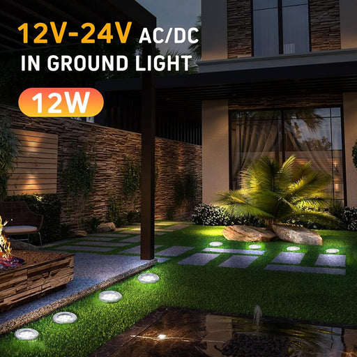 12W Low Voltage Landscape LED Ground Light for Garden, Patio - 12V-24V Outdoor Lighting 4 Pack