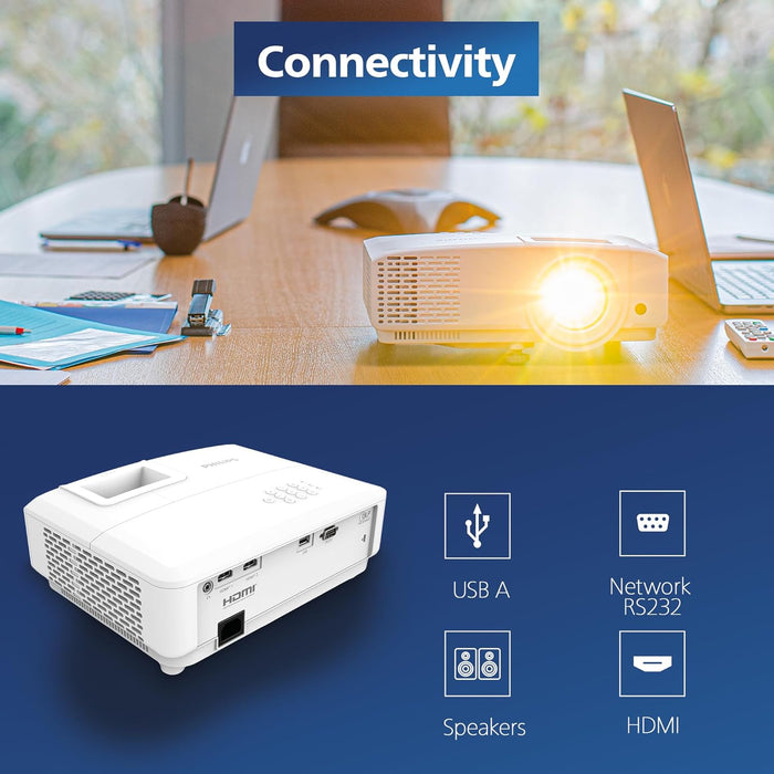 Philips, Propix 850, Professional Video Projector, DLP, Home Cinema, Advanced Image Correction, 1920 x 1080 Pixels, Full HD, 2-Watt Internal Speakers, Lumens: 4000 ANSI, White