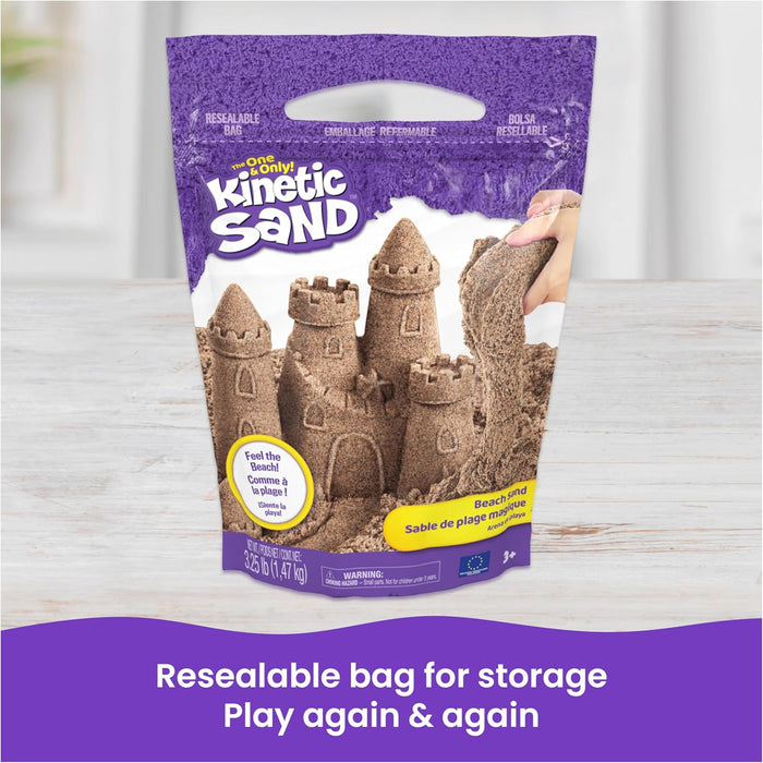Kinetic Sand, 3.25lbs Beach Play Sand, Moldable Sensory Toys for Kids, Resealable Bag (Packaging May Vary), for Ages 3 and up