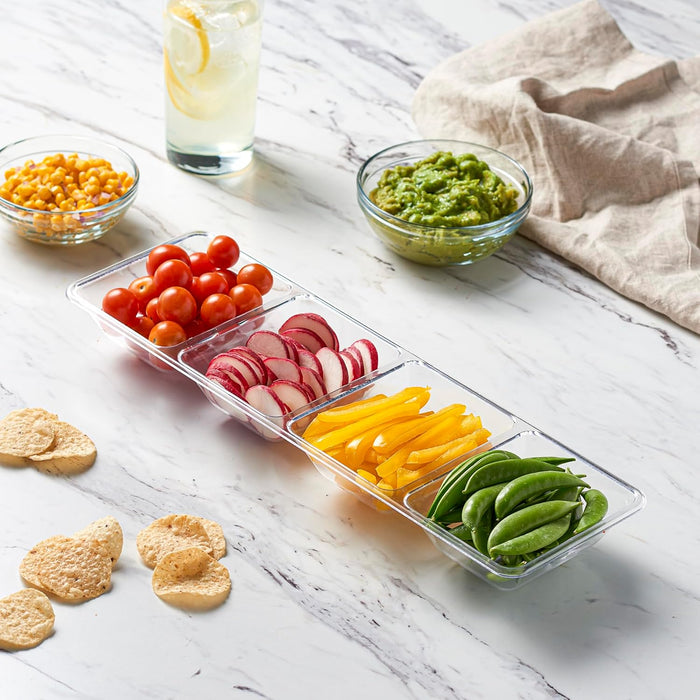 Plasticpro 4 Sectional Rectangle Plastic Disposable Serving Tray/Platter 5 X 16 Clear Pack of 4