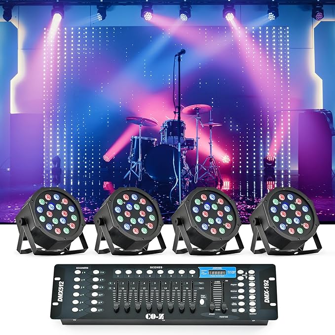 CO-Z LED Stage Lighting RGB Disco Lights 18x3W with DMX Controller for DJ, Concert, Disco, Bar, Party, Wedding 8 Pieces - NJ Accessory/Buy Direct & Save
