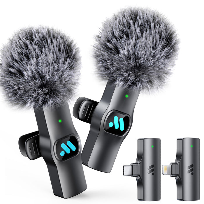 2pcs Lavalier Wireless Microphone for iPhone 15/16/Android Video Recording,Mini Microphone for Game Live Streaming,Interviews,YouTube,TikTok,Vlog