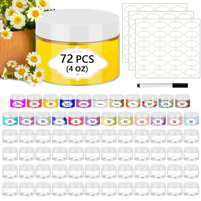 Plastic Jars 6 OZ, 48 Pcs Plastic Jars with Lids Round Wide Mouth Slime Containers with White Lids Empty Small Storage Jar for Travel, Home Kitchen Food, Arts Crafts