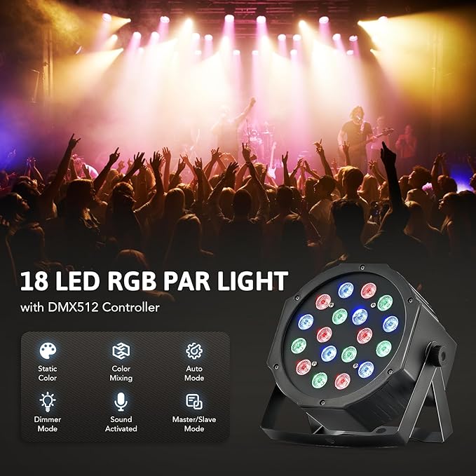CO-Z LED Stage Lighting RGB Disco Lights 18x3W with DMX Controller for DJ, Concert, Disco, Bar, Party, Wedding 8 Pieces - NJ Accessory/Buy Direct & Save