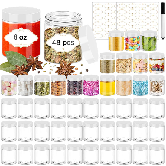 Plastic Jars 6 OZ, 48 Pcs Plastic Jars with Lids Round Wide Mouth Slime Containers with White Lids Empty Small Storage Jar for Travel, Home Kitchen Food, Arts Crafts
