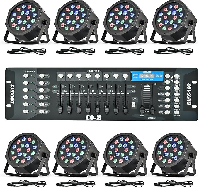 CO-Z LED Stage Lighting RGB Disco Lights 18x3W with DMX Controller for DJ, Concert, Disco, Bar, Party, Wedding 8 Pieces - NJ Accessory/Buy Direct & Save