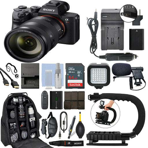 Sony Alpha a7R IV Mirrorless Digital Camera & 24-105mm Lens W/ 2x SanDisk 64GB MCs | 36 LED Light Kit | 72 inch Monopod | Replacement Battery | MORE