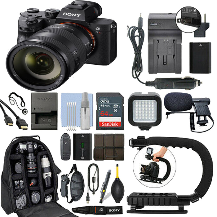 Sony Alpha a7R IV Mirrorless Digital Camera & 24-105mm Lens W/ 2x SanDisk 64GB MCs | 36 LED Light Kit | 72 inch Monopod | Replacement Battery | MORE