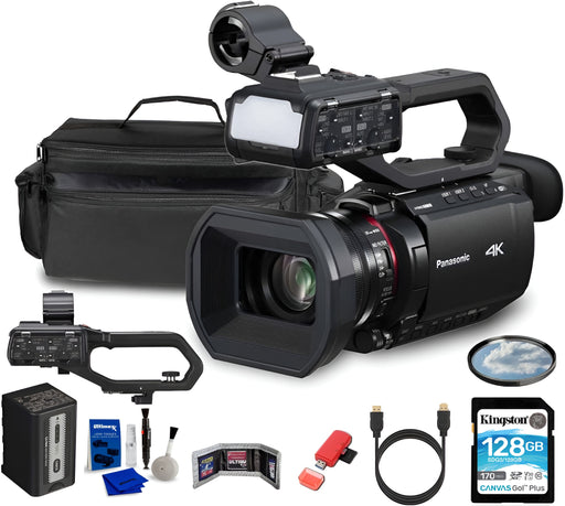 Panasonic HC-X2100 UHD 4K 3G-SDI/HDMI Pro Lightweight Camcorder with 24x Zoom (HC-X2100) + Case + 128GB Memory Card + Cleaning Kit + HDMI Cable + 62mm UV Filter + Card Wallet + Card Reader - Buy Direct & Save