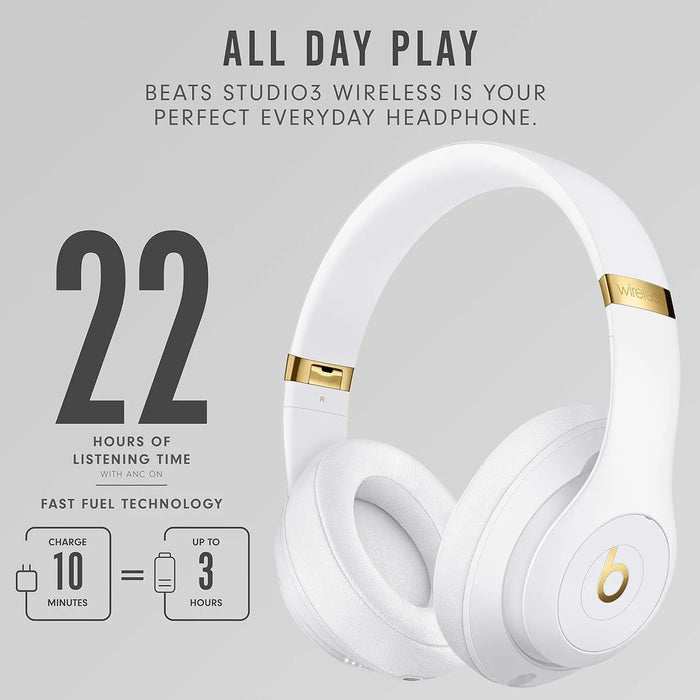 Beats Studio3 Wireless Noise Cancelling Over-Ear Headphones - Apple W1 Headphone Chip, Class 1 Bluetooth, 22 Hours of Listening Time, Built-in Microphone - White