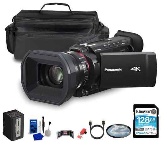 Panasonic HC-X1600 UHD 4K HDMI Lightweight Compact Camcorder with 24x Zoom (HC-X1600) + Case + 128GB Memory Card + Cleaning Kit + HDMI Cable + 62mm UV Filter + Card Wallet + Card Reader - Buy Direct & Save