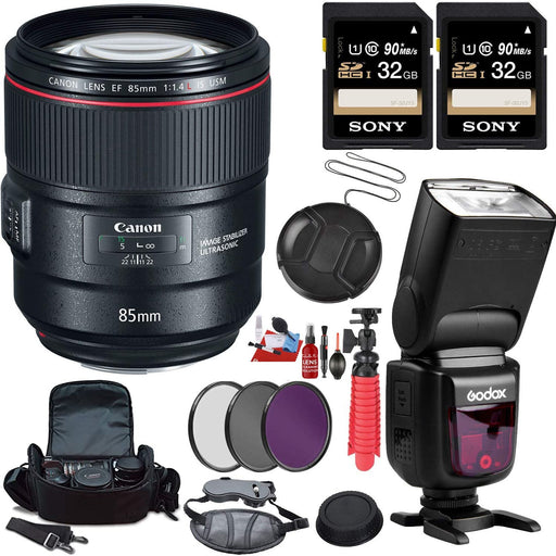 Canon EF 85mm f/1.4L IS USM Lens with 2x Sony 32GB Cards + More Bundle — view 1