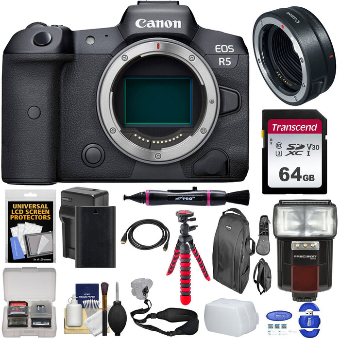 Canon EOS R5 Mirrorless Camera (Body Only) with Mount Adapter EF-EOS R Essential Package