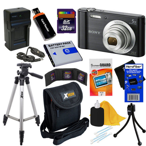 Sony Cyber-shot DSC-W800 Digital Camera Black with Sandisk 32GB Tripod Case & More