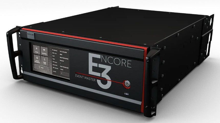 Barco Encore3 R9011360BF screen management system, front top-left angle