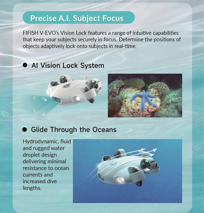 FIFISH V-EVO 4K Underwater Drone with AI Vision Lock 360° Omnidirectional Movement