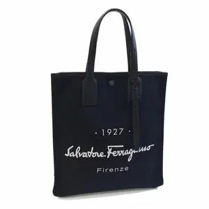 Ferragamo Black Canvas Leather Vertical Tote Handbag for Men