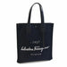 Ferragamo Black Canvas Leather Vertical Tote Handbag for Men