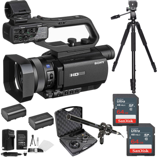 Sony HXR-MC88 Full HD Camcorder with 2x 64GB Sandisk MCs Microphone Kit 2x Spare Batteries & Charger Tripod Bundle