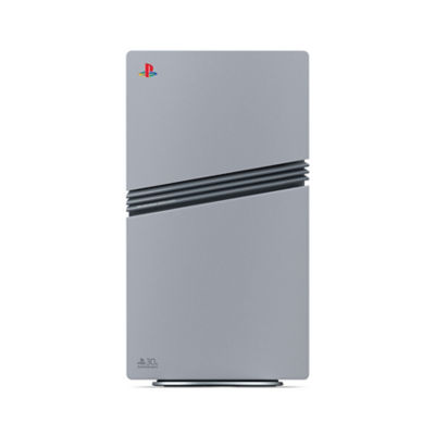 Close-up of the PS5 Pro 30th Anniversary console's vintage-styled casing and numbered edition detail