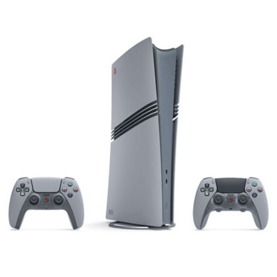 Angled product view of the PS5 Pro 30th Anniversary Limited Edition console