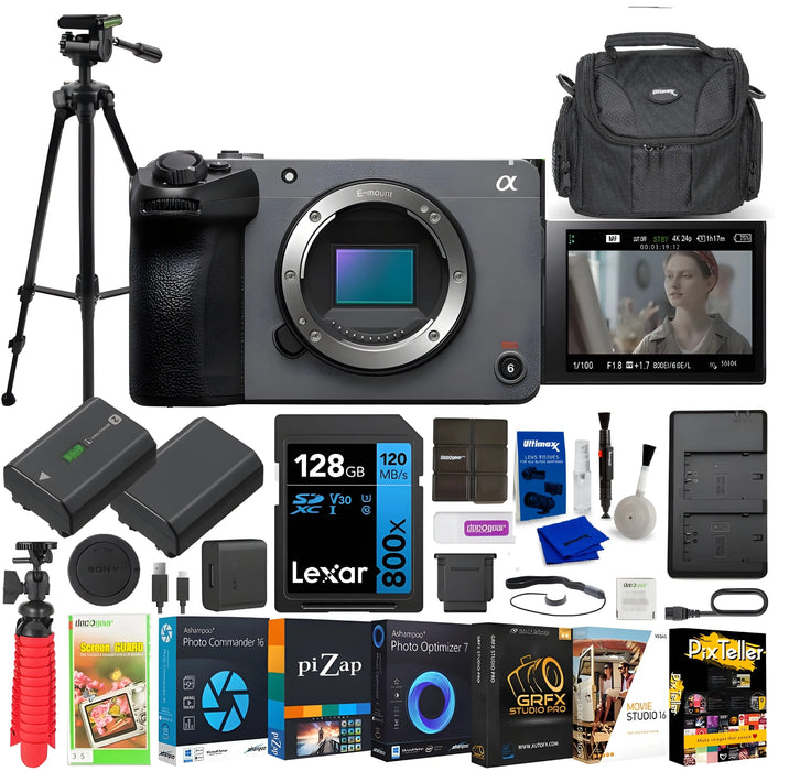 Sony Cinema Line FX30 Super 35 Interchangeable Lens Camera Bundle with XLR Top Handle Unit ILME-FX30 Filmmaker + ULTIMAXX Case + Tripod + Extra Battery, Charger, 128GB Card & Accessories Kit