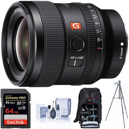 Sony FE 24mm f/1.4 GM Lens Photography Backpack 64SD Memory Card Tripod & Free Cleaning Kit