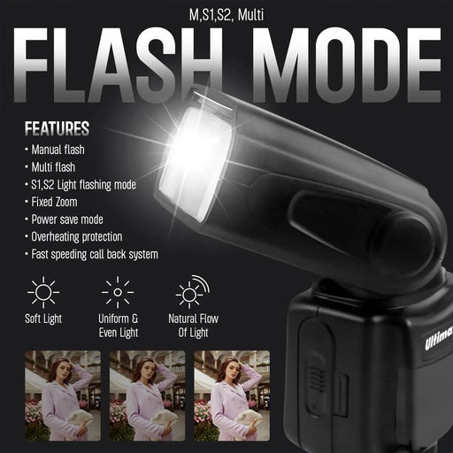 Ultimaxx Auto Camera Flash with LCD, Slave Mode, and Carry Pouch