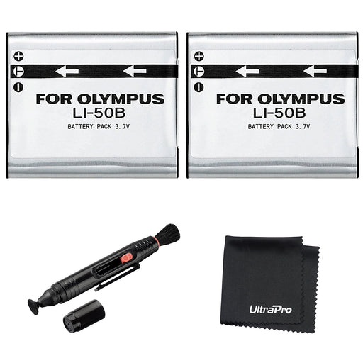 UltraPro 2-Pack High-Capacity LI-50B Replacement Battery for Olympus Cameras with Cleaning Kit