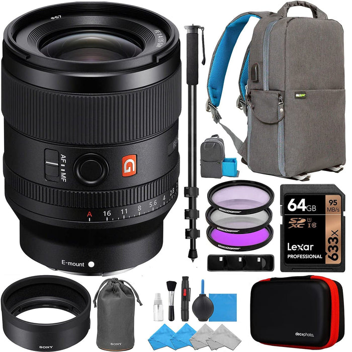 Sony FE 35mm f/1.4 GM Lens Professional Backpack Polarized Filter Kit & Accessory Bundle