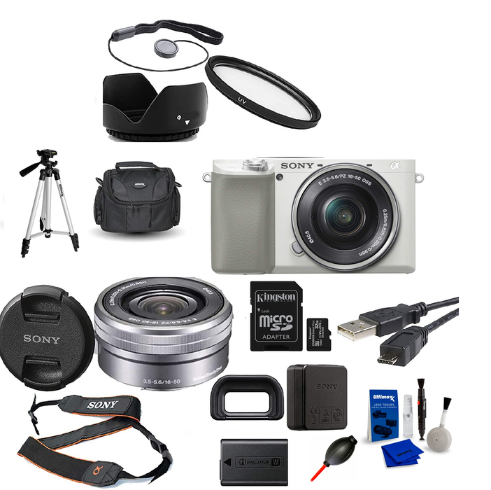 Sony Alpha a6100 (White) with 16-50mm Lens + 32GB Card Bundle — view 1