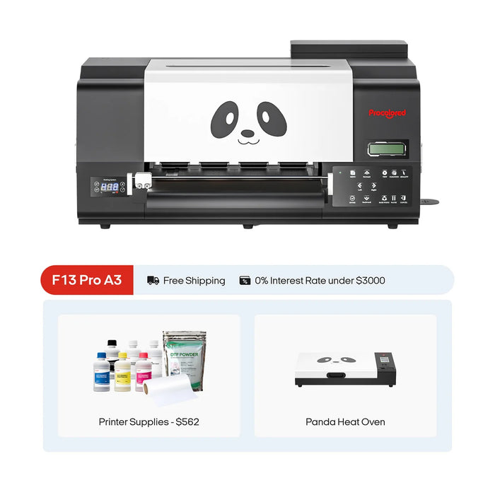 Procolored - F13 Pro Panda DTF Printer A3 Dual XP600 13" Transfer Printing Machine - White Ink Circulation - Printer+Oven
