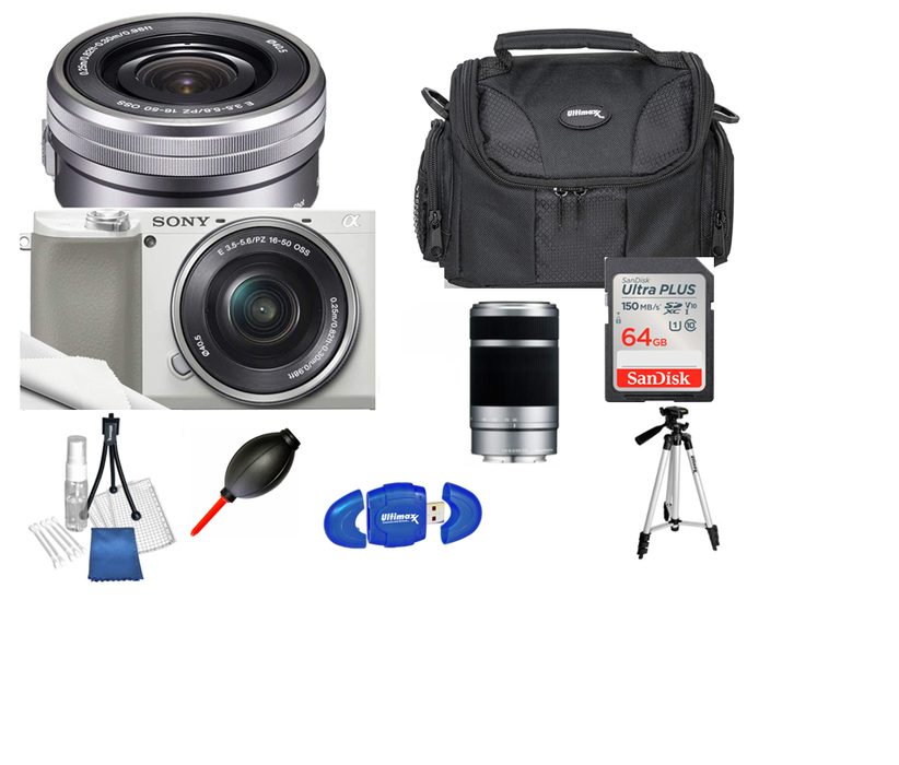 Sony A6100 Mirrorless Camera with 16-50mm White, 55-210mm Lens — view 1