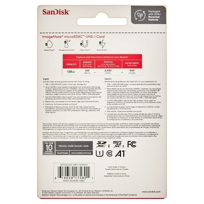 SanDisk 128GB microSDXC Memory Card Ultra Class 10 UHS-I with microSD Adapter