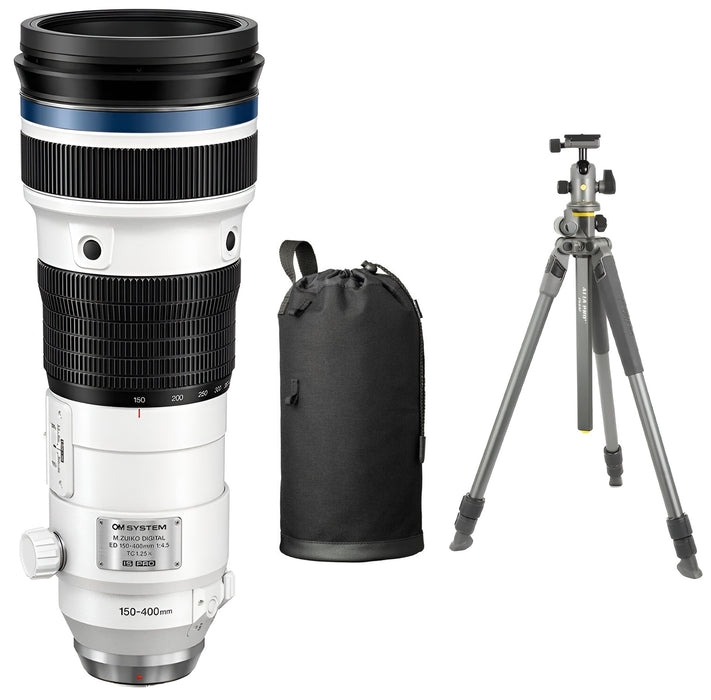 OM SYSTEM M.Zuiko Digital ED 150-400mm f/4.5 TC1.25x IS PRO Lens, Bundle with Vanguard ALTA PRO 2+ 263AB100 3-Section Aluminum Tripod + Lens Case