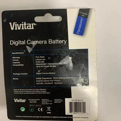 Vivitar 2100mAh Li-Ion Battery for Panasonic DMW-BLF19 Camera