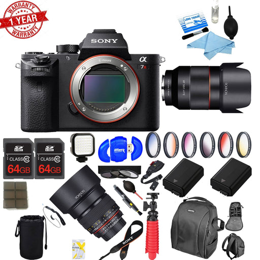 Sony a7R III 42.4MP Full-frame Mirrorless Camera Body + 50mm & 85mm f1.4 Dual Rokinon Lenses Bundle
