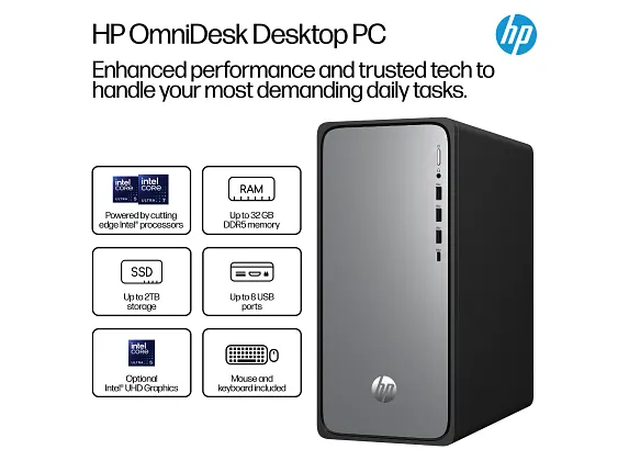 HP OmniDesk M02-0055t Desktop PC Intel Core i5 16GB RAM 512GB SSD Meteor Silver