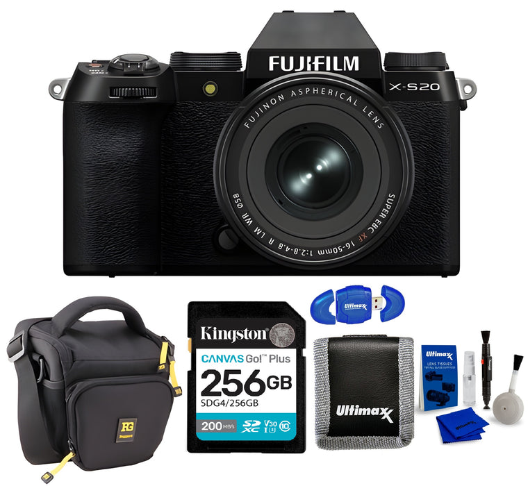 FUJIFILM X-S20 Mirrorless Camera with 18-55mm Lens + Memory Card and Accessories Kit (Black)